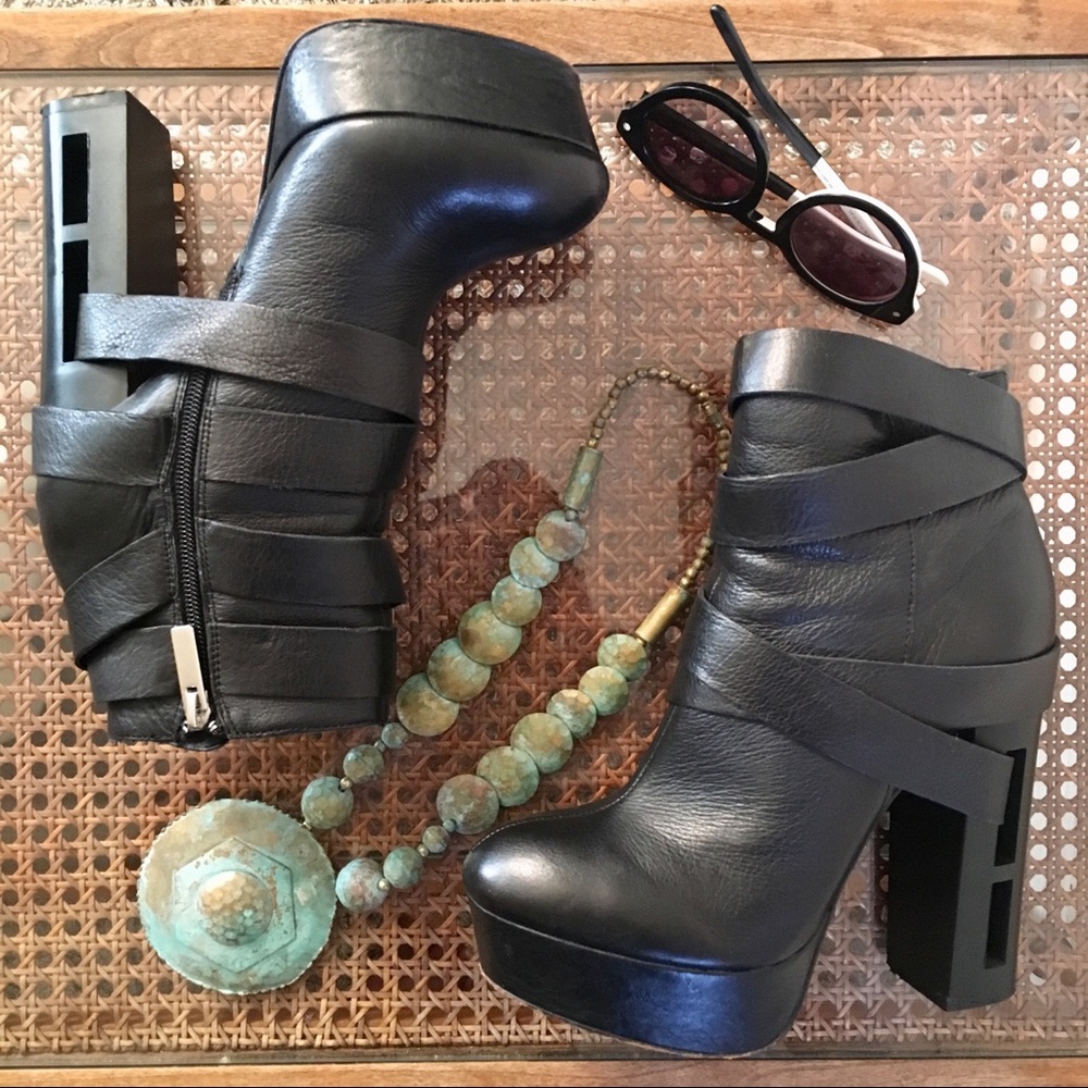 DOLCE VITA Leather Strap Heel Boots  8.5